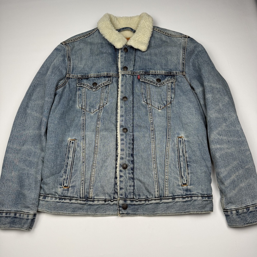 Levi's Jacket Mens Large Blue Sherpa Lined Denim Trucker Button Workwear Casual